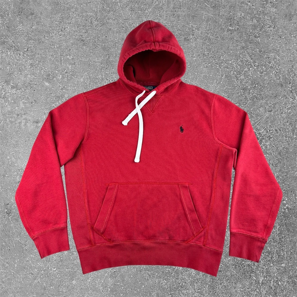 Polo Ralph Lauren Thermal Hood Hoodie Mens Medium Red Heavyweight Pony Pullover